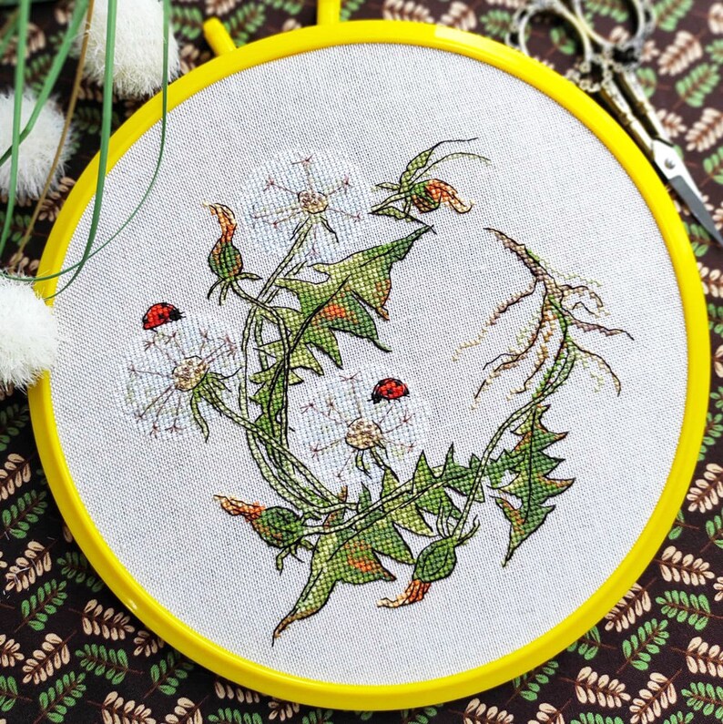 Dandelion Wreath Cross Stitch Pattern Dandelions and Ladybugs - Etsy