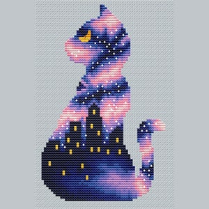 Cat silhouette cross stitch pattern