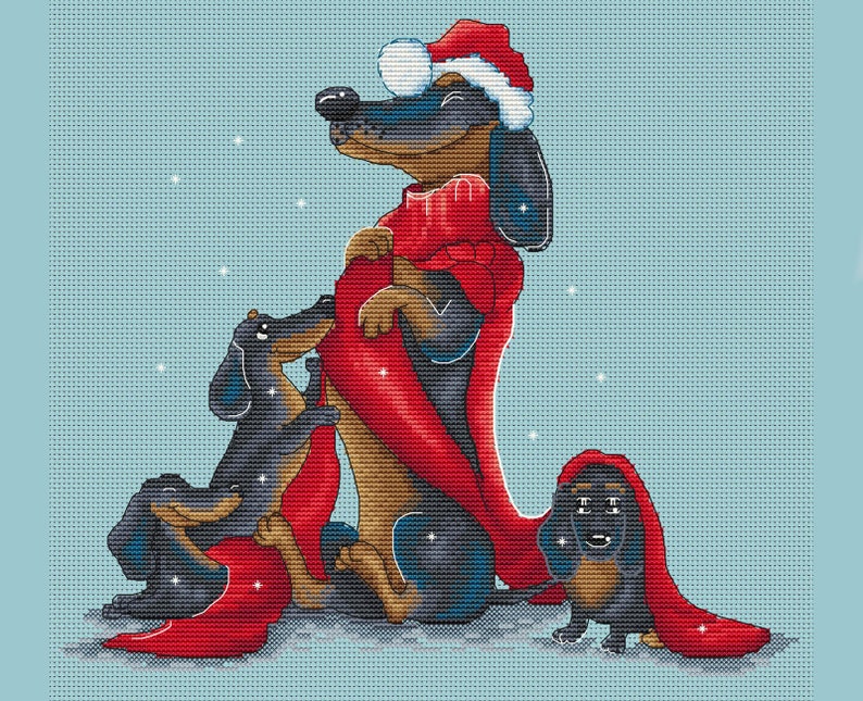 Christmas Dachshund Cross Stitch Pattern Cute Christmas Dog Etsy