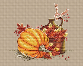 Grote pompoen kruissteekpatroon fles wijn kruissteek Herfst kruissteekpatroon herfst kamer decor kruissteek patroon
