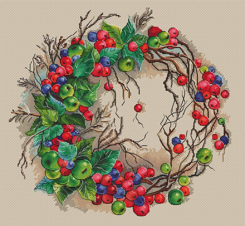 Apple Wreath Cross Stitch Pattern Green Apple Cross Stitch Etsy