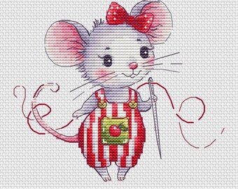 Mouse with needle cross stitch pattern