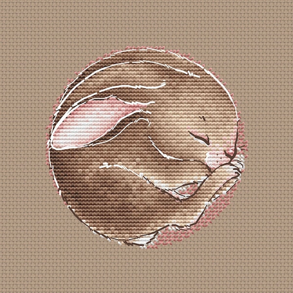 Schlafender brauner Hase Kreuzstichmuster süßes Kaninchen Kreuzstichmuster von SVStitch