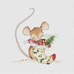 Mouse with Christmas stocking cross stitch pattern Christmas mouse instant download pdf cute Mouse Christmas gift pattern by SVStitch
