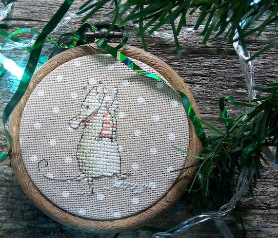 Snow baby cross stitch pattern little mouse cross stitch winter cross stitch Christmas cross stitch white mouse cross stitch cute embroidery