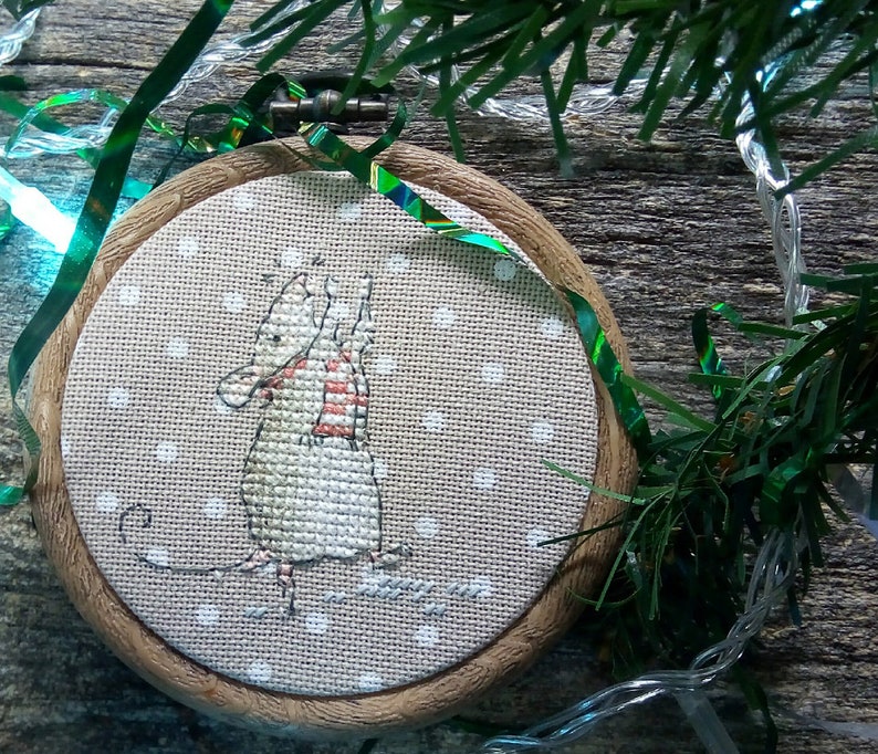 Snow baby cross stitch pattern little mouse cross stitch winter cross stitch Christmas cross stitch white mouse cross stitch cute embroidery