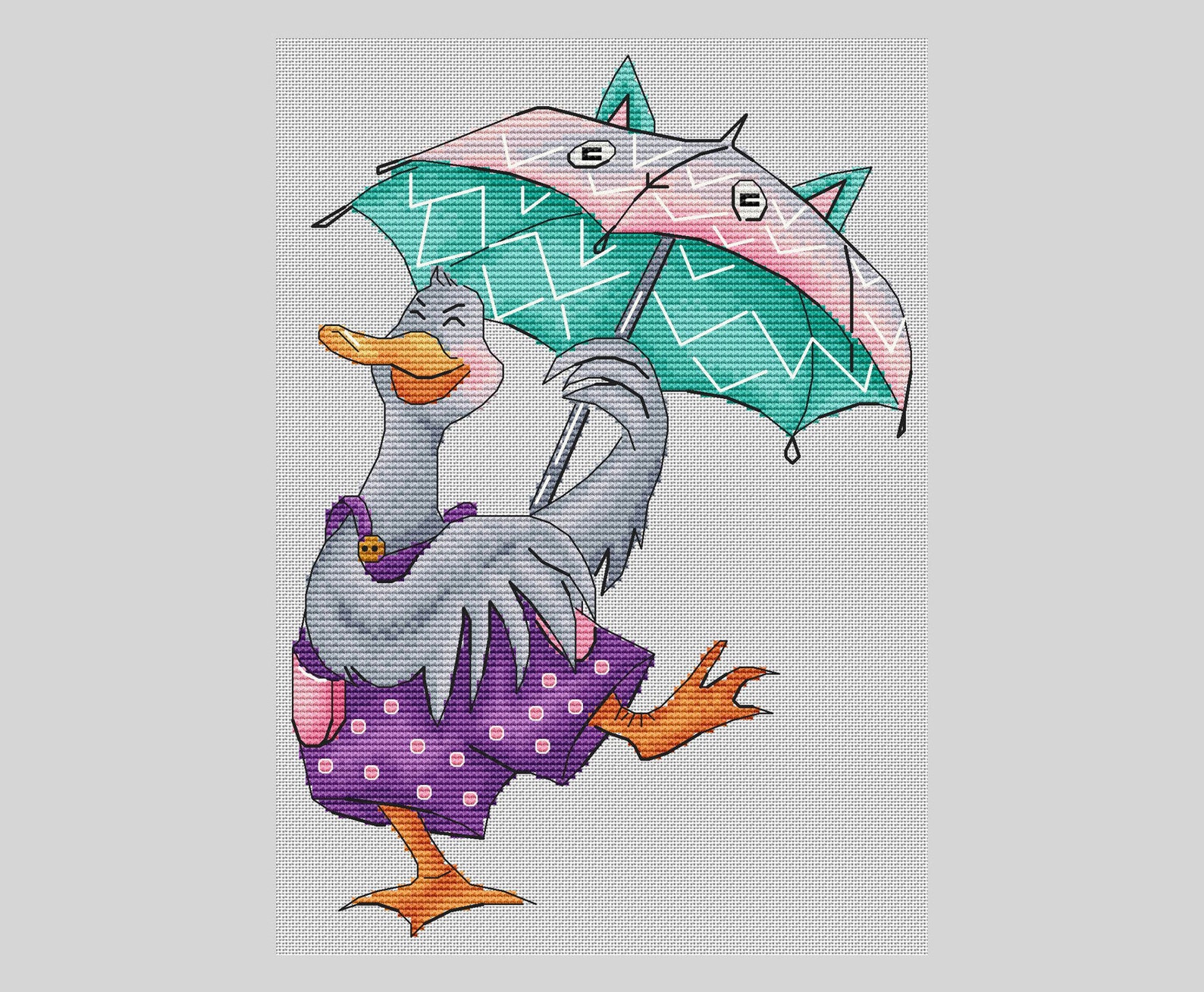 Goose Calendar April Cross Stitch Pattern Goose With Umbrella Etsy