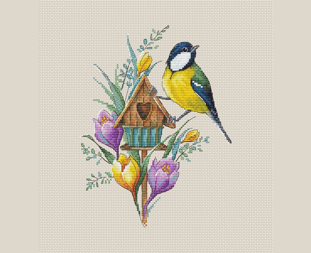 Bird House With Flowers Cross Stitch Pattern - Etsy