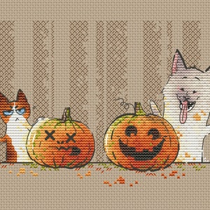 Halloween Dog and Cat cross stitch pattern cute Halloween cross stitch