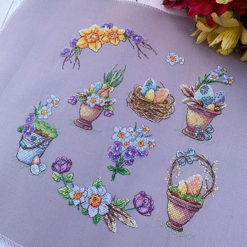 Easter Sampler Cross Stitch Pattern Easter Set Cross Stitch Egg Cross ...