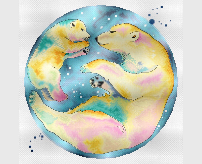 Polar Bears Cross Stitch Pattern Mama Bear Cross Stitch Animal Etsy