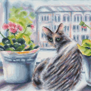 Katze am Fenster Kreuzstichmuster
