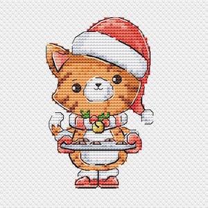 Cat with Santa hat cross stitch pattern cute kitten cross stitch Christmas gift cross stitch Christmas card cross stitch gift for kid