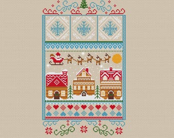 Primitive Christmas cross stitch pattern