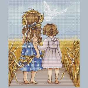 Two little girls cross stitch pattern