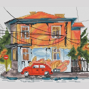 Old house cross stitch pattern