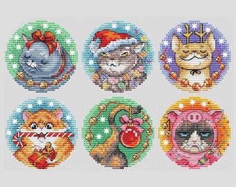 Christmas cats cross stitch pattern