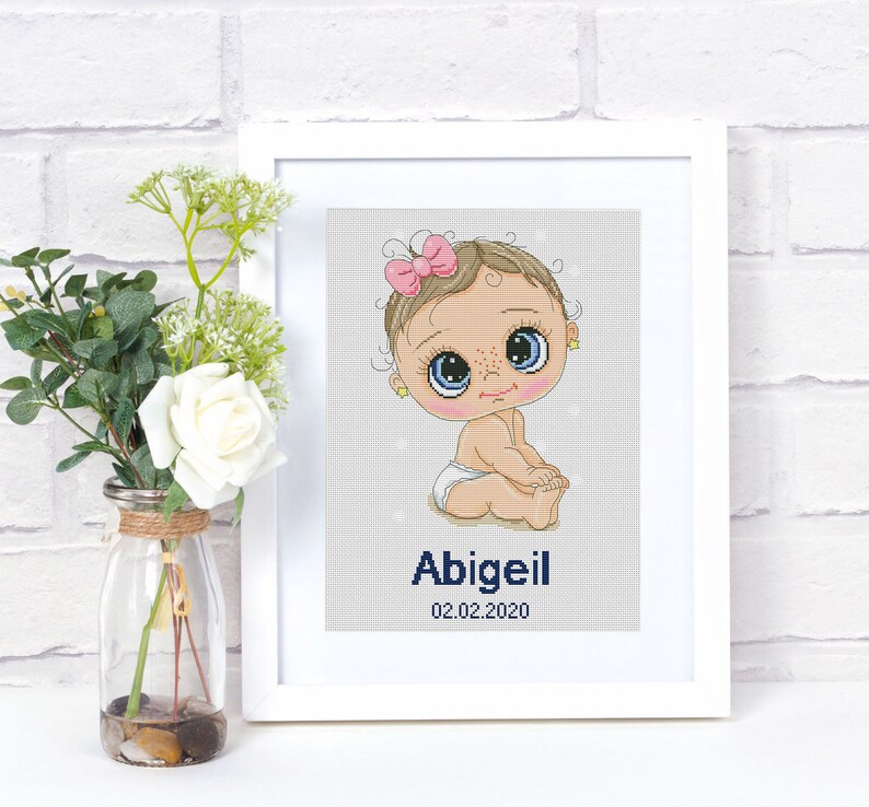 Girl Birth Record Cross Stitch Pattern Girl Newborn Cross Etsy