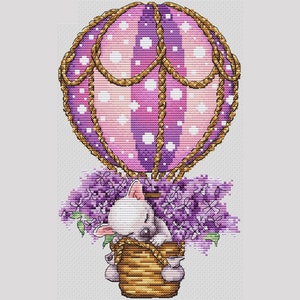 Puppy in hot air balloon cross stitch pattern