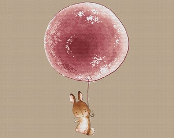 Petit lapin avec motif de point de croix ballon rose Nouveau-né fille point de croix bunny girl record de naissance motif de point de croix par SVStitch