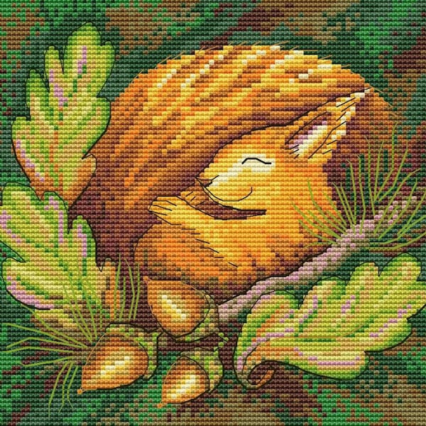 Sleeping squirrel cross stitch pattern