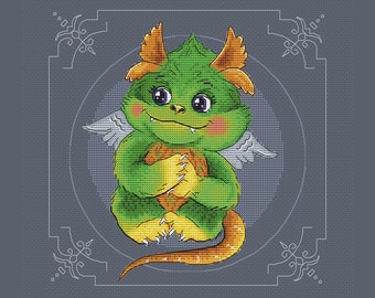 Little green Dragon cross stitch pattern furry monster cross stitch pattern cute little dragon cross stitch gift for baby cross stitch