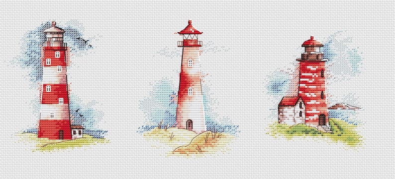 Lighthouse Set of 3 Cross Stitch Pattern Lighthouse Cross Stitch Sea ...