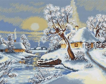 Winter landscape cross stitch pattern