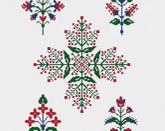 Floral ornament cross stitch pattern