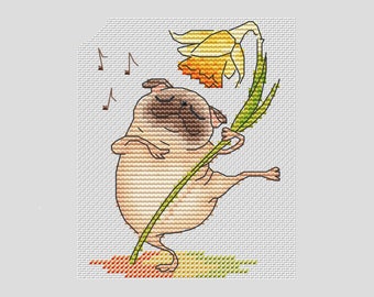 Dog with narcissus cross stitch pattern