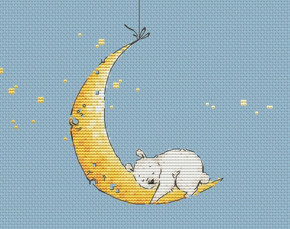 Easy Beginners Counted Cross Stitch Kit Little Bear On The Moon 