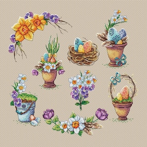 Easter Sampler cross stitch pattern Easter set cross stitch egg cross stitch narcissus cross stitch easter decor cross stitch pattern