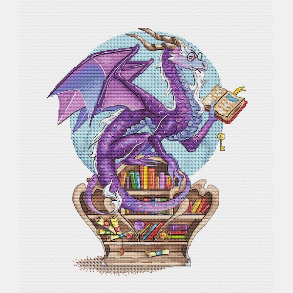 Book Dragon Cross Stitch Etsy