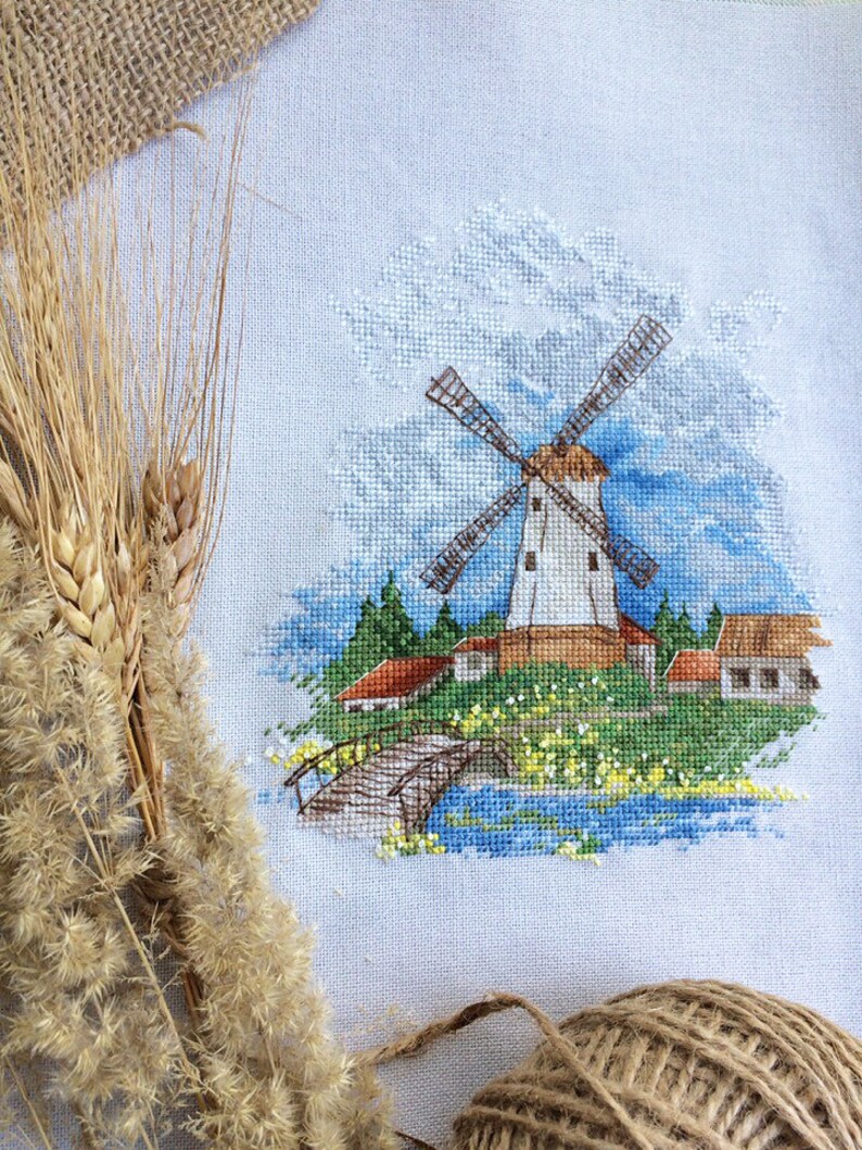 Windmill Cross Stitch Pattern Village Cross Stitch Holland Etsy