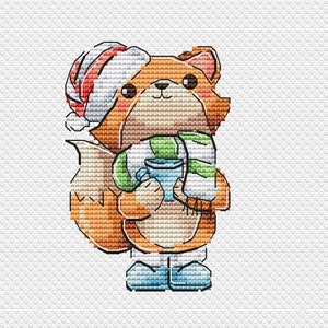 Bébé renard point de croix modèle renard de Noël point de croix mignon renard motif carte de Noël point de croix mignon renard avec cacao point de croix