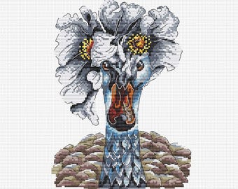 Goose with flowers cross stitch pattern