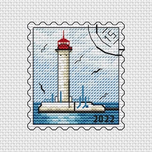 Lighthouse stamp cross stitch pattern
