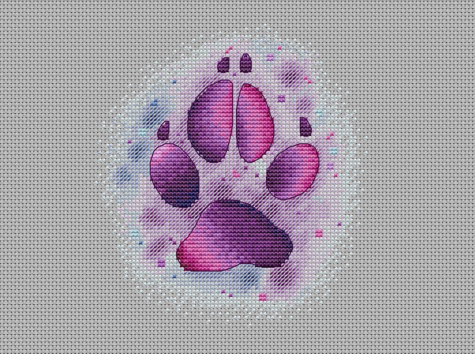 Paw print cross stitch pattern fox paw cross stitch trace Etsy