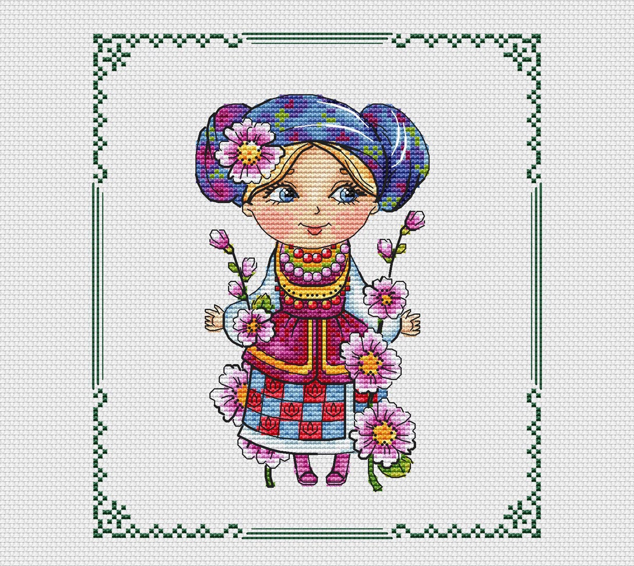 Girl in traditional dress cross stitch pattern nice girl cross Etsy
