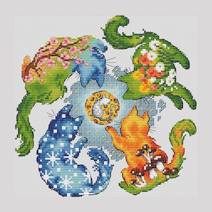 Four seasons cross stitch pattern