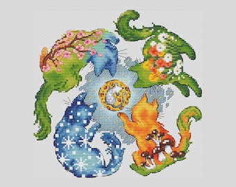 Four seasons cross stitch pattern