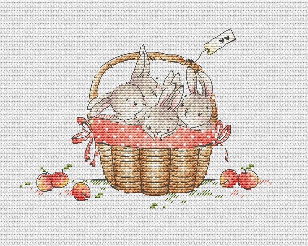 Easter Basket With Bunny Cross Stitch Pattern Basket With Bunnies Cross ...