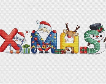 Palabra XMAS patrón punto de cruz Patrón punto de cruz Navidad