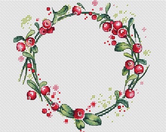 Lingonberry wreath cross stitch pattern cowberry cross stitch