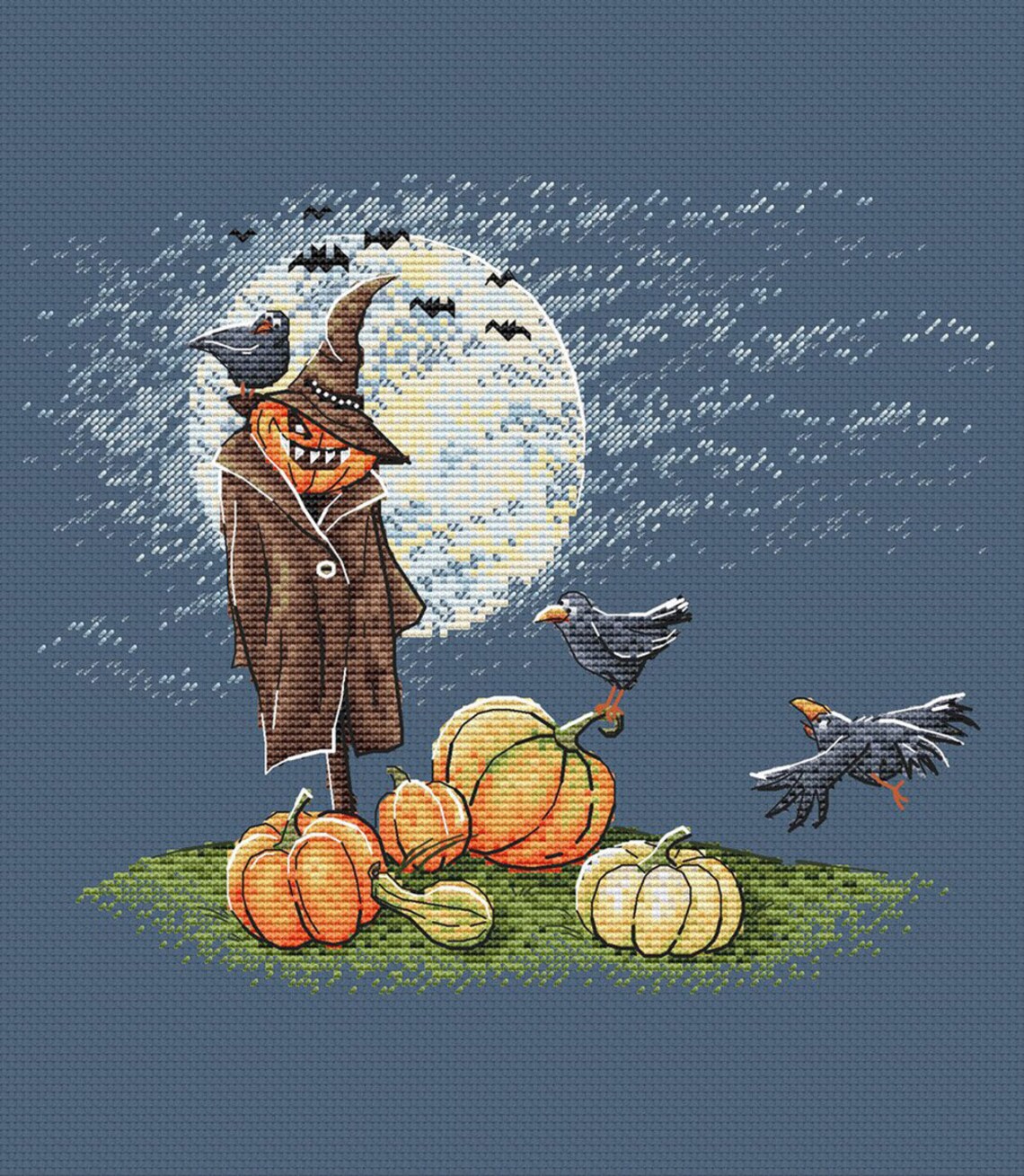 Halloween Scarecrow Cross Stitch Pattern Halloween Pumpkin Etsy