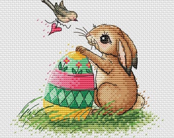 Easter Bunny cross stitch pattern Easter egg cross stitch Bunny and egg cross stitch chart cute Easter cross stitch Easter decoration pdf