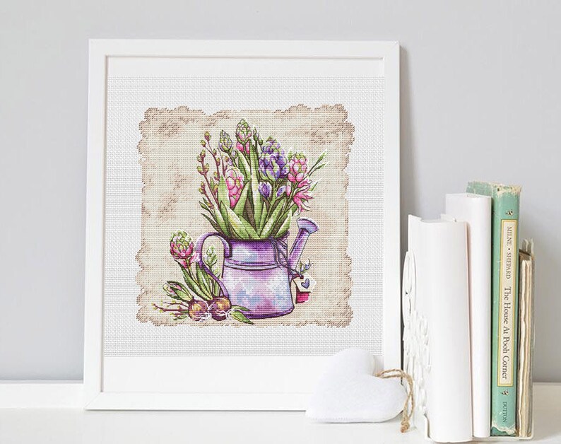 Spring Flowers Cross Stitch Pattern Watering Can Cross Stitch Garden spring-flowers-cross-stitch-pattern-watering-can-cross-stitch-garden