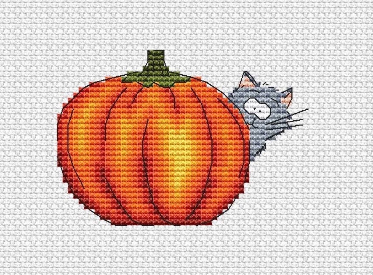 Small pumpkin cross stitch pattern pumpkin with cat halloween | Etsy