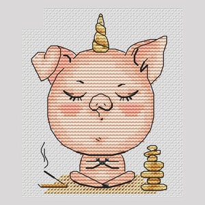 Meditating pig cross stitch pattern