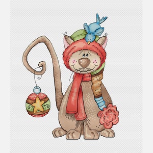 Kreuzstich Weihnachten Katze Kreuzstich Katze mit Weihnachtsdekoration Kreuzstich frohe Weihnachten Kreuzstich Geschenk für Katzenbesitzer